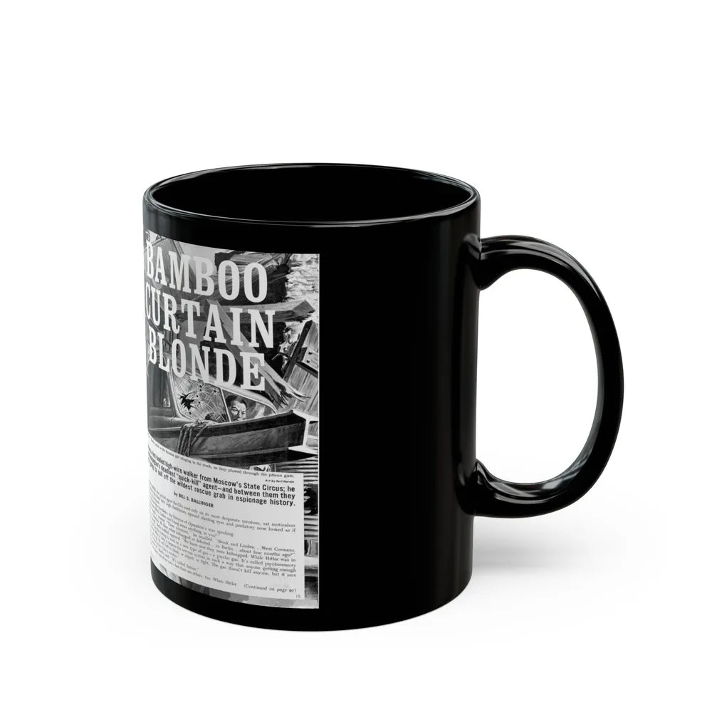 Bamboo Curtain Blonde, For Men Only, February 1966 - Black Coffee Mug-Go Mug Yourself