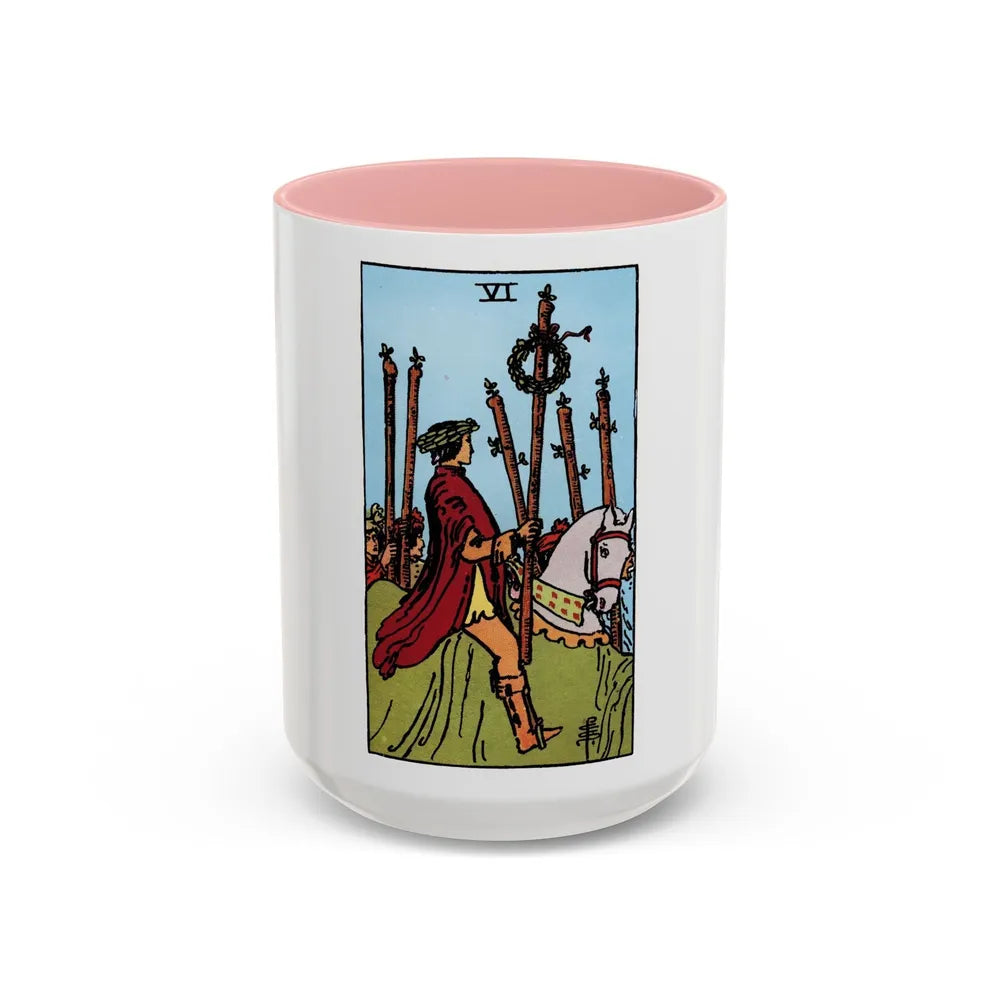 The 6 of Wands (Tarot Card) Accent Coffee Mug-15oz-Pink-Go Mug Yourself