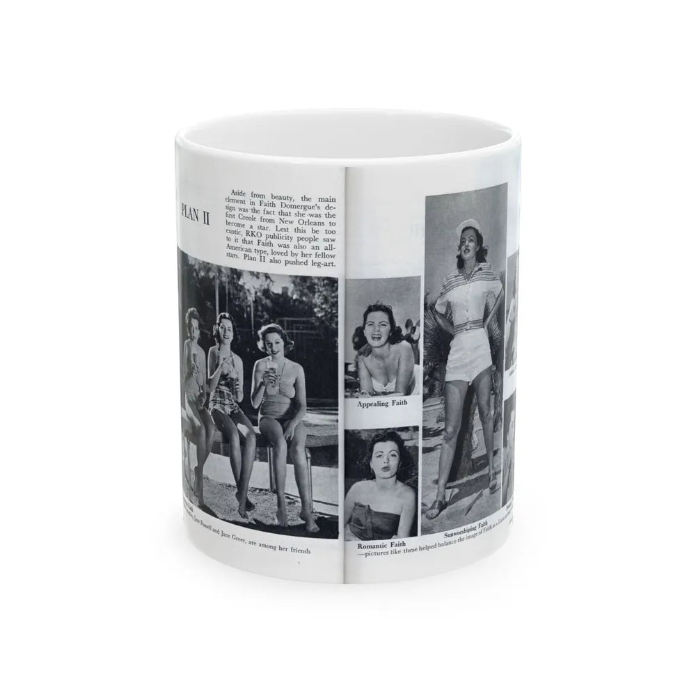 Faith Domergue #230 - [Pages 64 & 65] Pages 7 & 8 of 14+6 B&W Photos & Long Article on her from Pageant Digest Mag. April '51 (Vintage Female Icon) White Coffee Mug-11oz-Go Mug Yourself