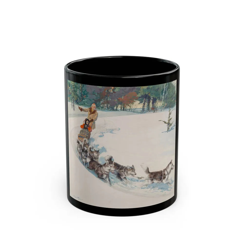 Dogsled Fun, calendar illustration - Black Coffee Mug-11oz-Go Mug Yourself