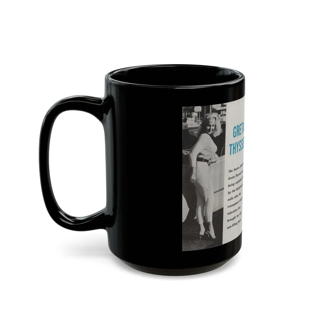 Greta Thyssen #42 - Pose! Pocket Mag. July '58 - 2 B&W Photos & Caption (Vintage Female Icon) Black Coffee Mug-Go Mug Yourself