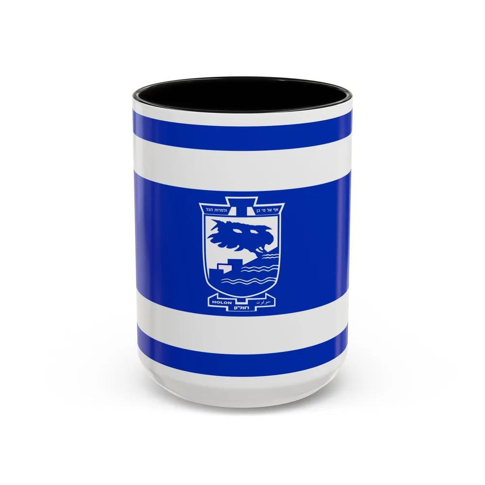 Flag of Holon Israel - Accent Coffee Mug-15oz-Black-Go Mug Yourself