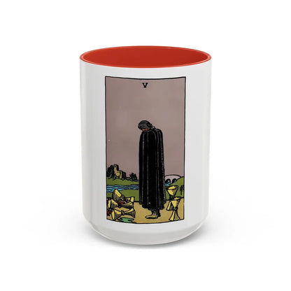 The 5 of Cups (Tarot Card) Accent Coffee Mug-15oz-Red-Go Mug Yourself