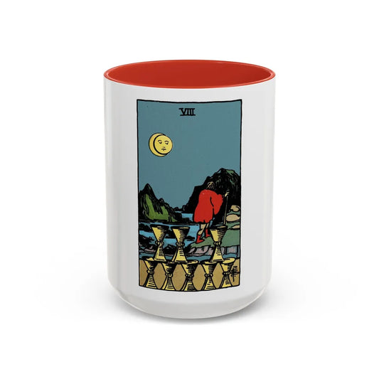 The 8 of Cups (Tarot Card) Accent Coffee Mug-15oz-Red-Go Mug Yourself