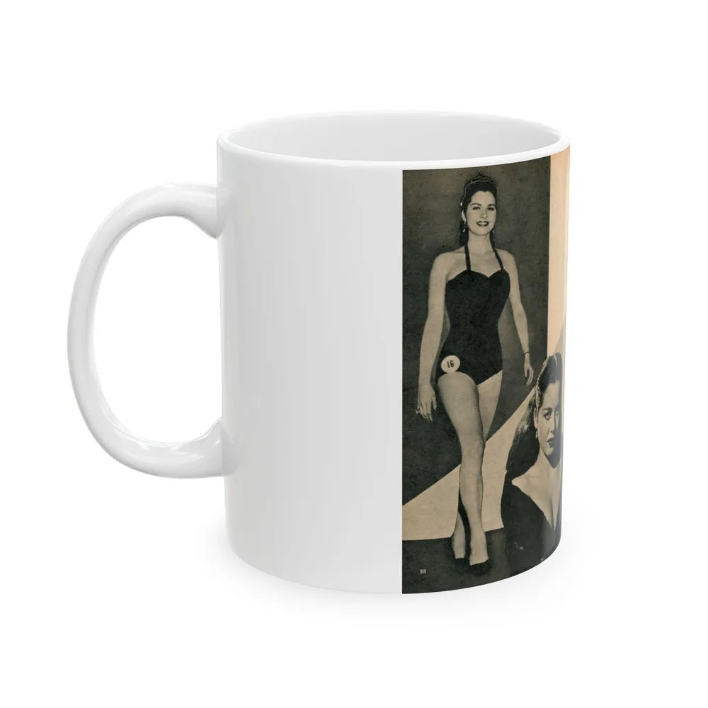 Jeanne Carmen #325 - Page 88 & 89 Pages 4 & 5 of 5 with 2 B&W Pin-Up Pics & 1 B&W Glamour Pic from PHOTO Digest Mag. Sept. '53 (Vintage Female Icon) White Coffee Mug-Go Mug Yourself