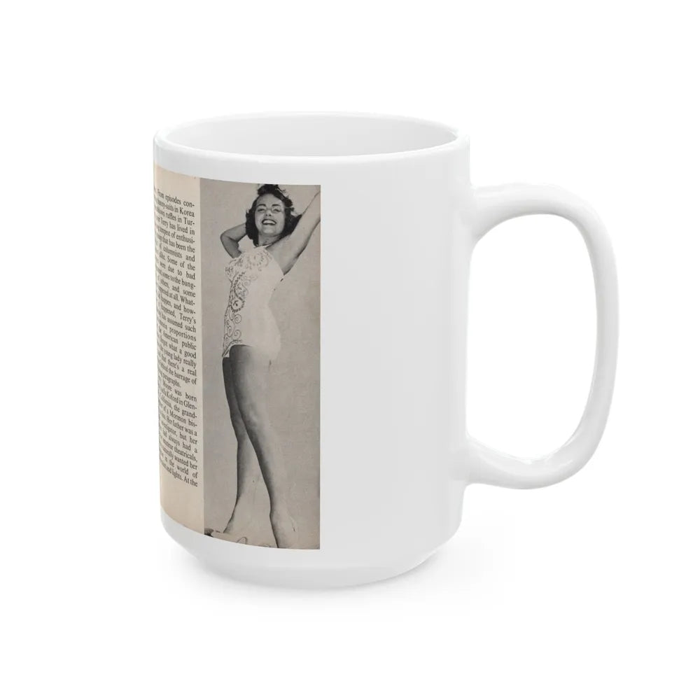 Terry Moore #437 - 66 PHOTOGRAPHS OF Terry MOORE U.K. Pocket Mag. Pages 4 & 5 (Vintage Female Icon) White Coffee Mug-Go Mug Yourself