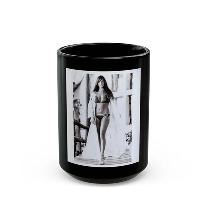 Caroline Munro #409 - 8x10 B&W Full Body in 2-Piece Bikini Photo Original from 1977 (Vintage Female Icon) Black Coffee Mug-15oz-Go Mug Yourself