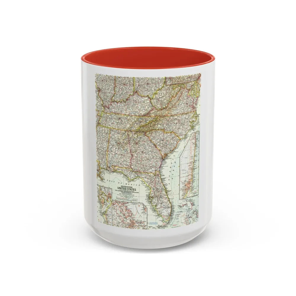 USA - Southeastern (1958) (Map) Accent Coffee Mug-15oz-Red-Go Mug Yourself