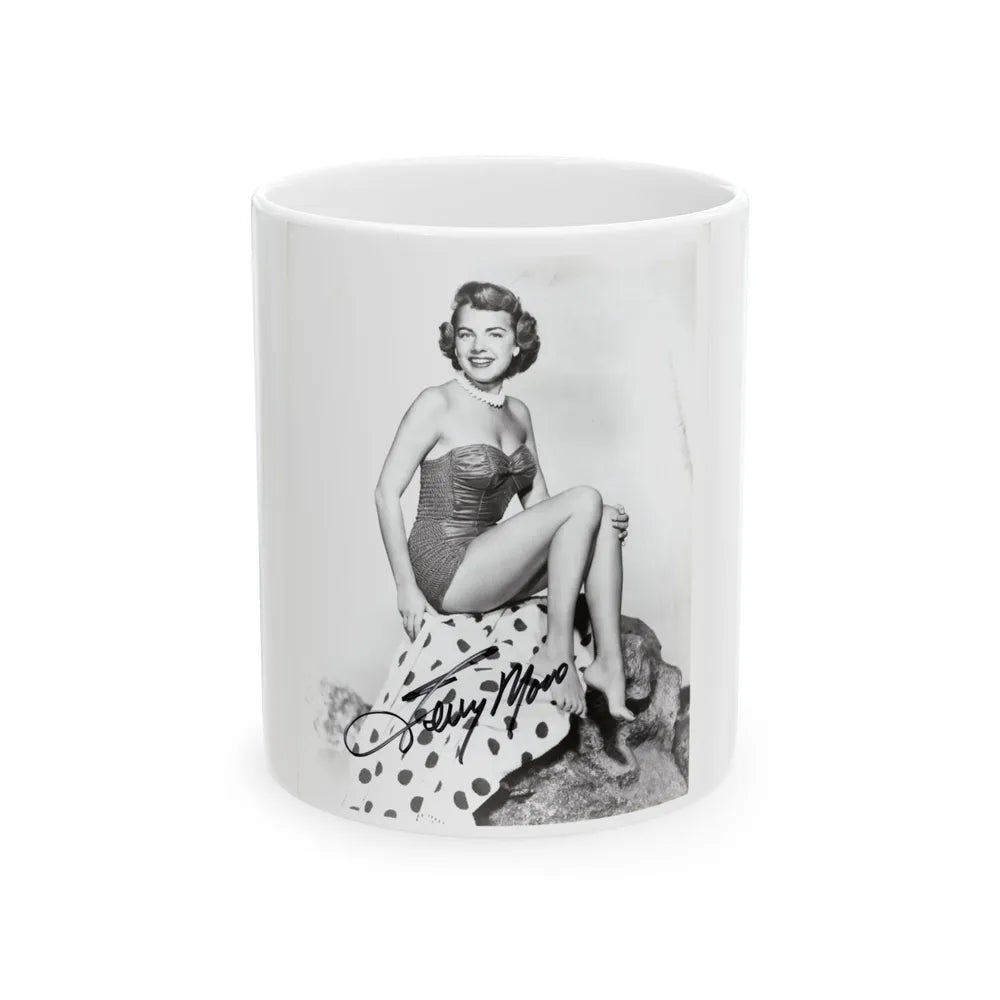 Terry Moore #744 - 8x10 B&W Full Body 1-Piece Swimsuit Cheesecake Photo signed from 1954 (Vintage Female Icon) White Coffee Mug-11oz-Go Mug Yourself