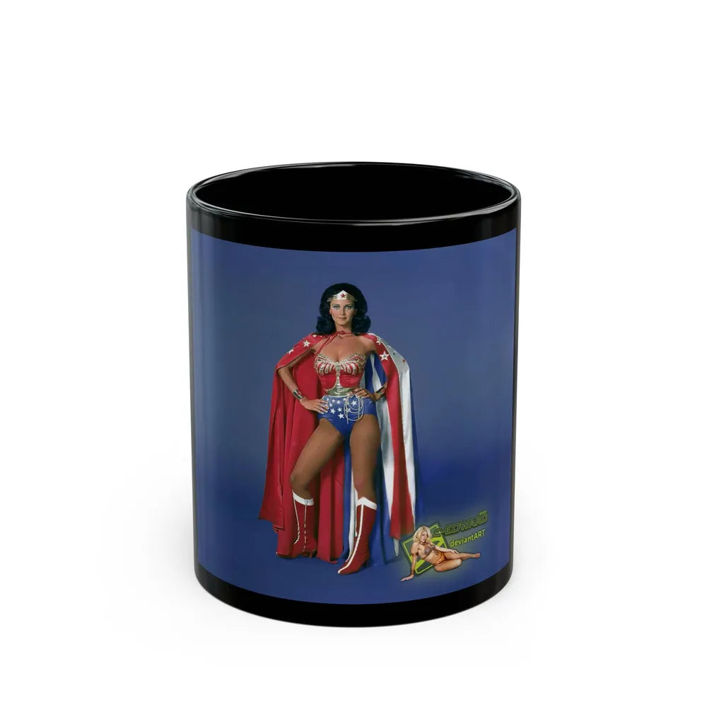 Lynda Carter #188 - Wonder Woman Photo (Vintage Female Icon) Black Coffee Mug-11oz-Go Mug Yourself