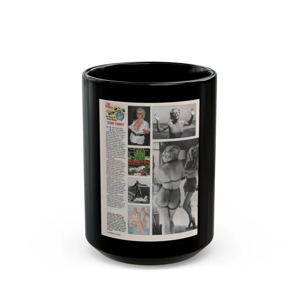 Jeanne Carmen #155 - Celebrity Sleuth Magazine Page Article, 4 Photos, 1 Art & Poster on Page 12 (Vintage Female Icon) Black Coffee Mug-15oz-Go Mug Yourself