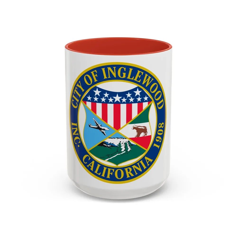 Seal of Inglewood California - Accent Coffee Mug-15oz-Red-Go Mug Yourself