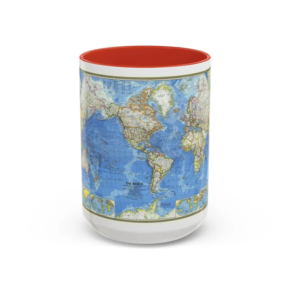 World Map (1970) (Map) Accent Coffee Mug-15oz-Red-Go Mug Yourself