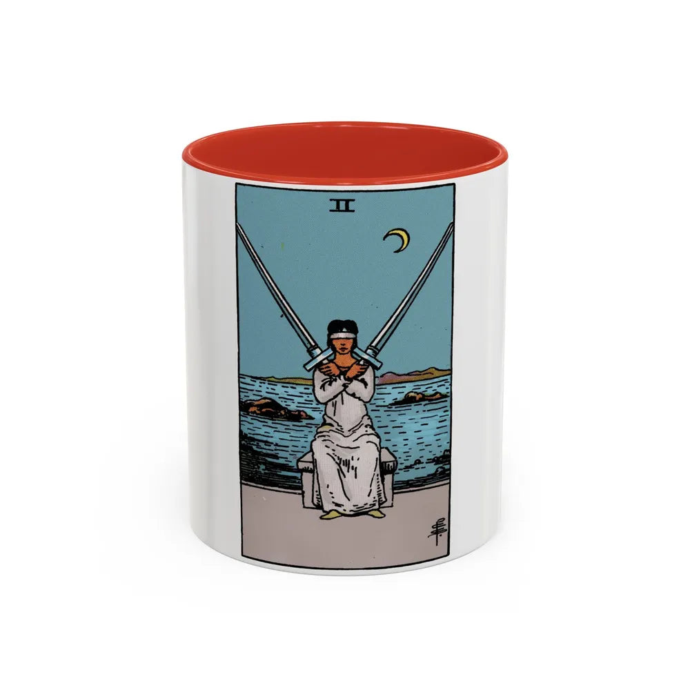 The 2 of Swords (Tarot Card) Accent Coffee Mug-11oz-Red-Go Mug Yourself