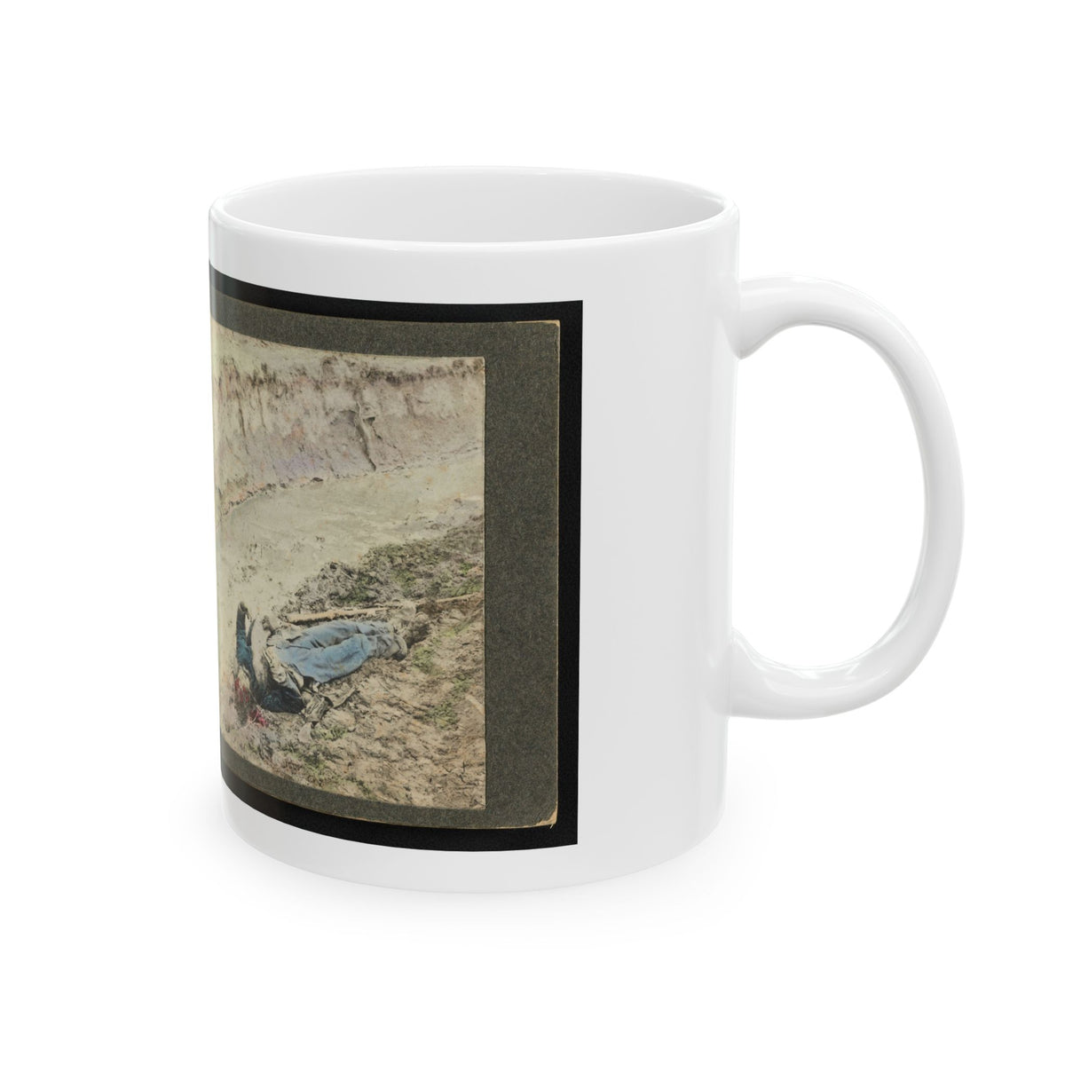 Dead Confederate Soldier In The Trenches Of Fort Mahone, Petersburg, Virginia 001 (U.S. Civil War) White Coffee Mug