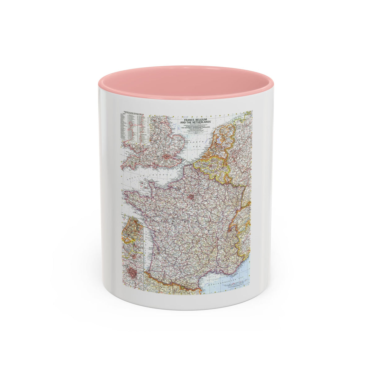 France, Belgium, and the Netherlands (1960) (Map) Accent Coffee Mug