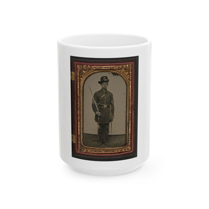 Unidentified Soldier In Union Sergeant's Uniform With Hardee Hat And Sash With Non-Commissioned Officer's Sword (U.S. Civil War) White Coffee Mug