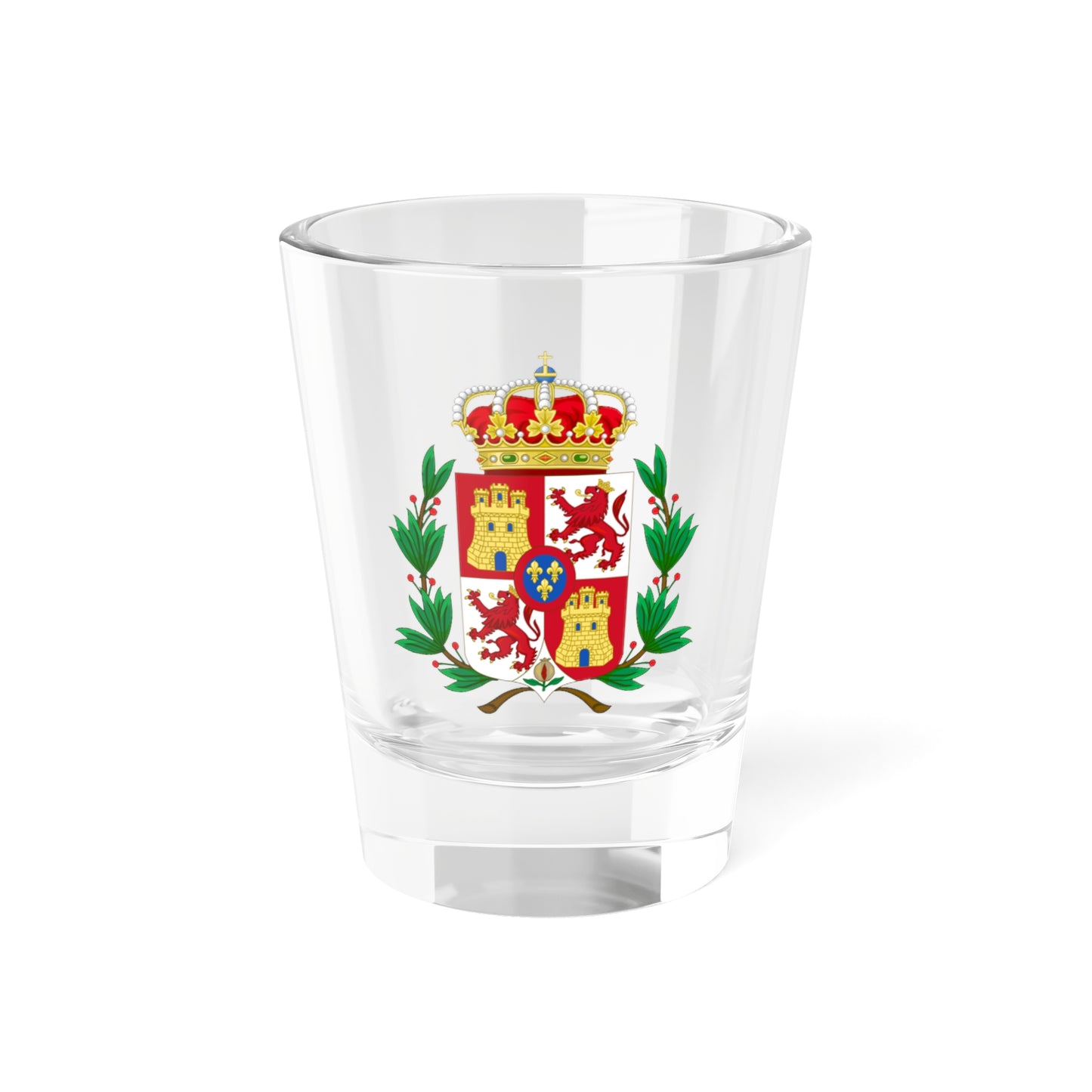 Lesser Royal Coat of Arms of Spain 1700-1868 and 1874-1930 Laurel Variant (Spain) (Coat of Arms) Shot Glass 1.5oz