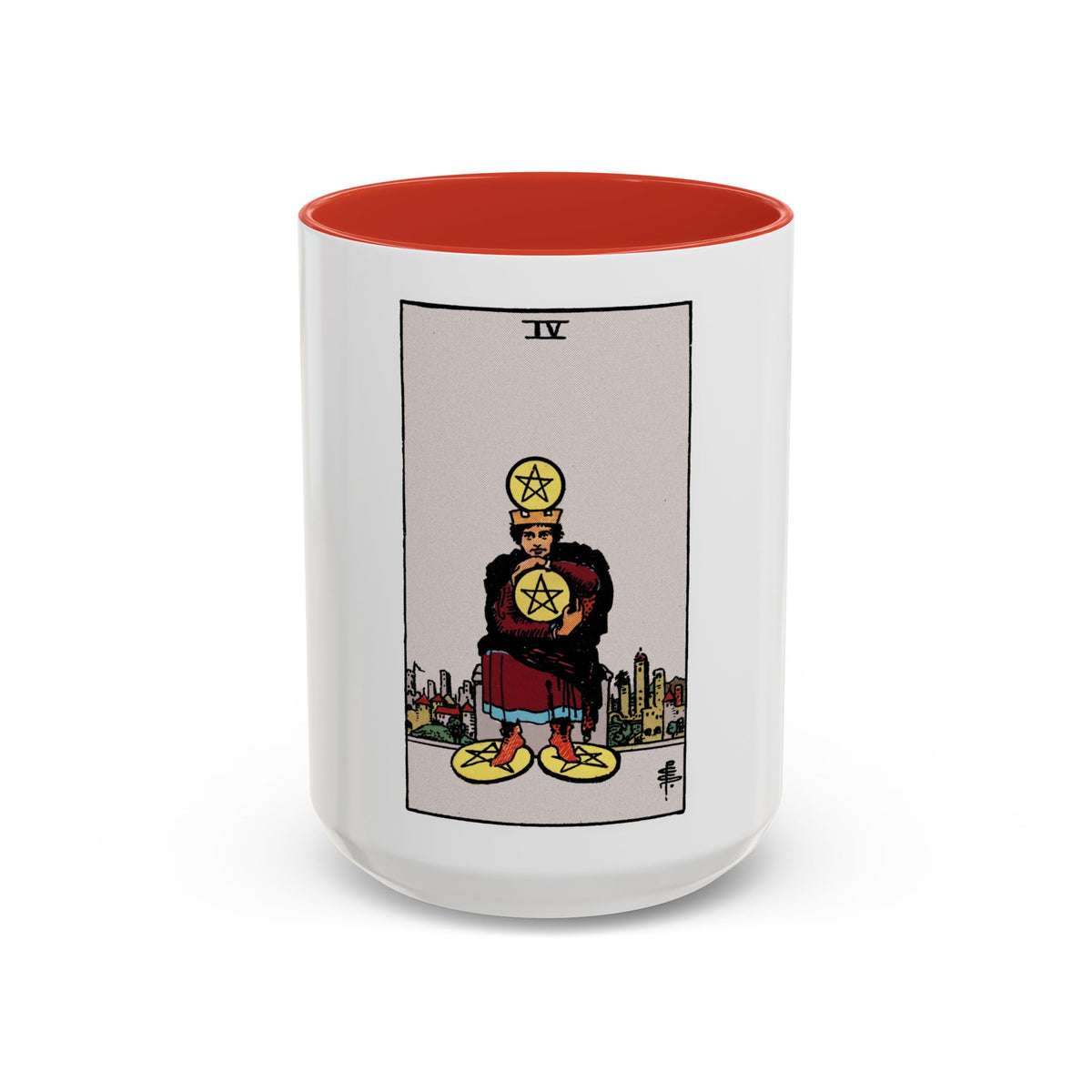 The 4 of Pentacles (Tarot Card) Accent Coffee Mug
