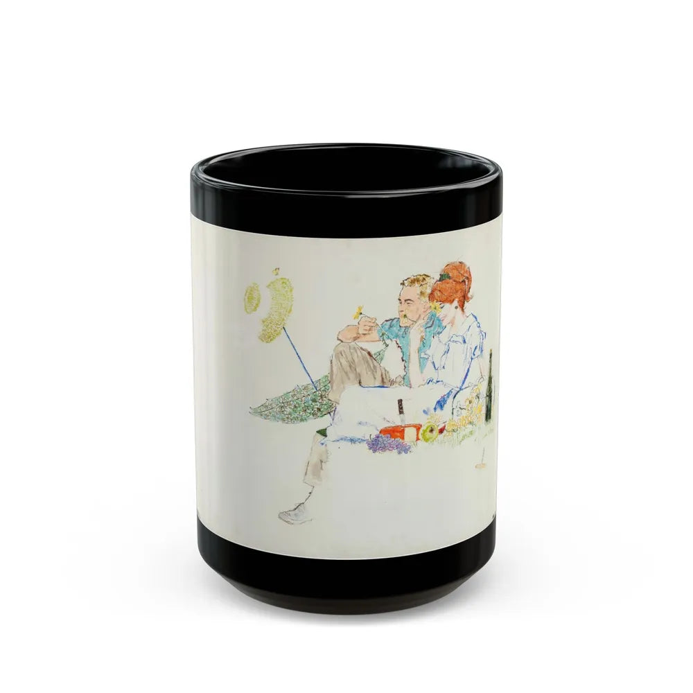 Couple on Picnic Illustration (Neeley Associates, c. 1960s) - Black Coffee Mug-15oz-Go Mug Yourself