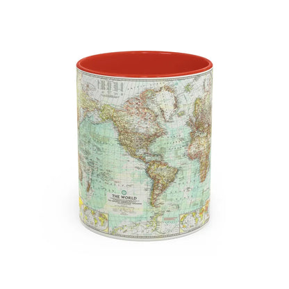 World Map (1957) (Map) Accent Coffee Mug-11oz-Red-Go Mug Yourself