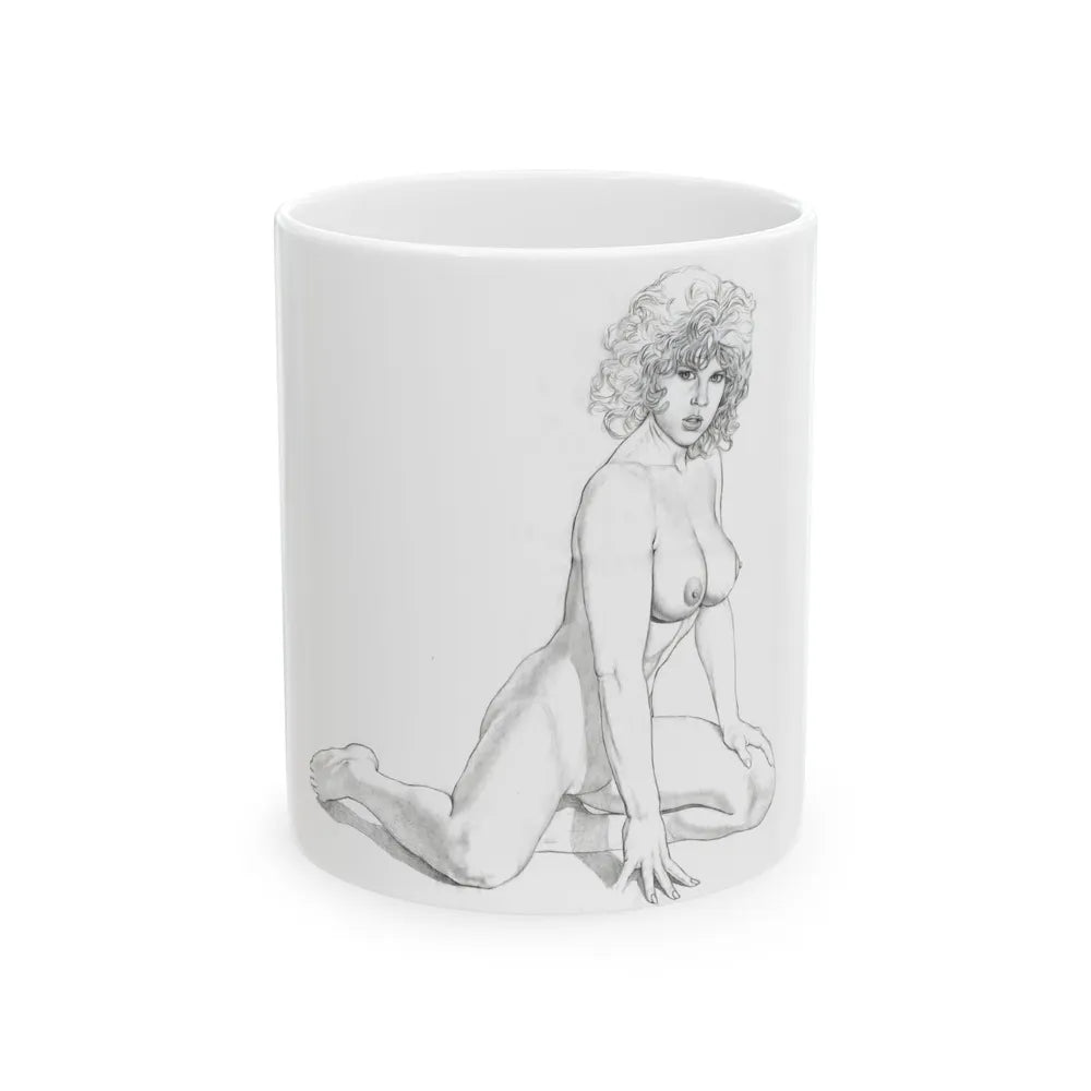 Linda Blair #171 - Nude Pencil Drawing (Vintage Female Icon) White Coffee Mug-11oz-Go Mug Yourself