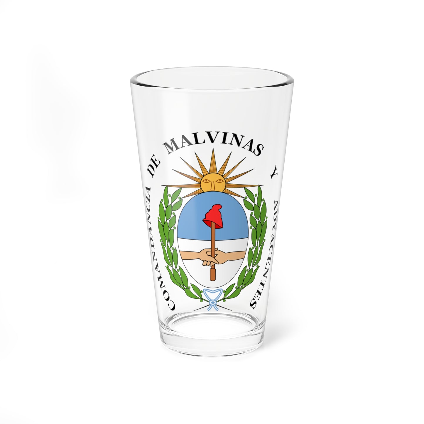 Escudo de la Comandancia de las Islas Malvinas y Adyacentes en el Cabo de Hornos (Argentina) (Coat of Arms) Pint Glass 16oz