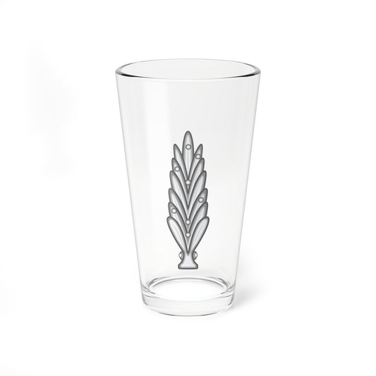Flat vector grey vertical finial of layered pointed petals with small round studs, on a plain background.