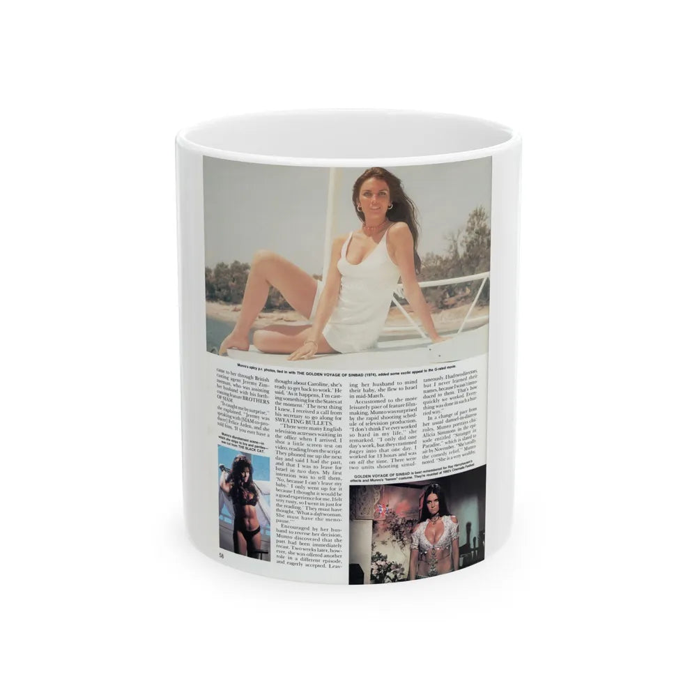 Caroline Munro #251 - Femme Fatales Fall 1992 (Vintage Female Icon) White Coffee Mug-11oz-Go Mug Yourself