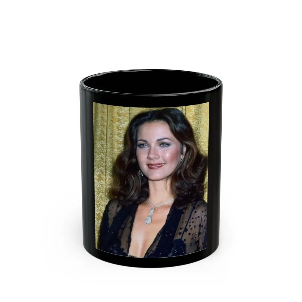 Lynda Carter #203.1 (Vintage Female Icon) Black Coffee Mug-11oz-Go Mug Yourself