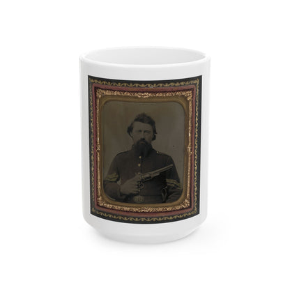 Unidentified Soldier In Union Sergeant's Uniform And U.S. Belt Buckle With Savage Revolver (U.S. Civil War) White Coffee Mug