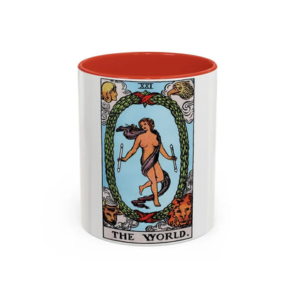 The World (Tarot Card) Accent Coffee Mug-11oz-Red-Go Mug Yourself