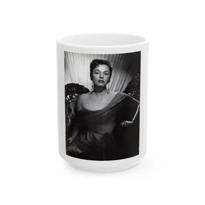 Ruth Roman #102 - 8.5x10.5 B&W Upper Body Glamour Photo on Magazine Page (Vintage Female Icon) White Coffee Mug-15oz-Go Mug Yourself