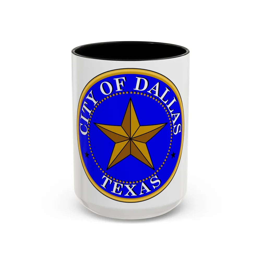 Seal of Dallas - Accent Coffee Mug-15oz-Black-Go Mug Yourself