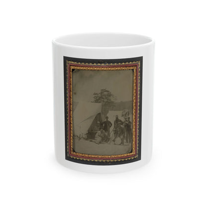 Seven Unidentified Soldiers In Union Uniforms With Drum And Stacked Rifles In Front Of Tent (U.S. Civil War) White Coffee Mug