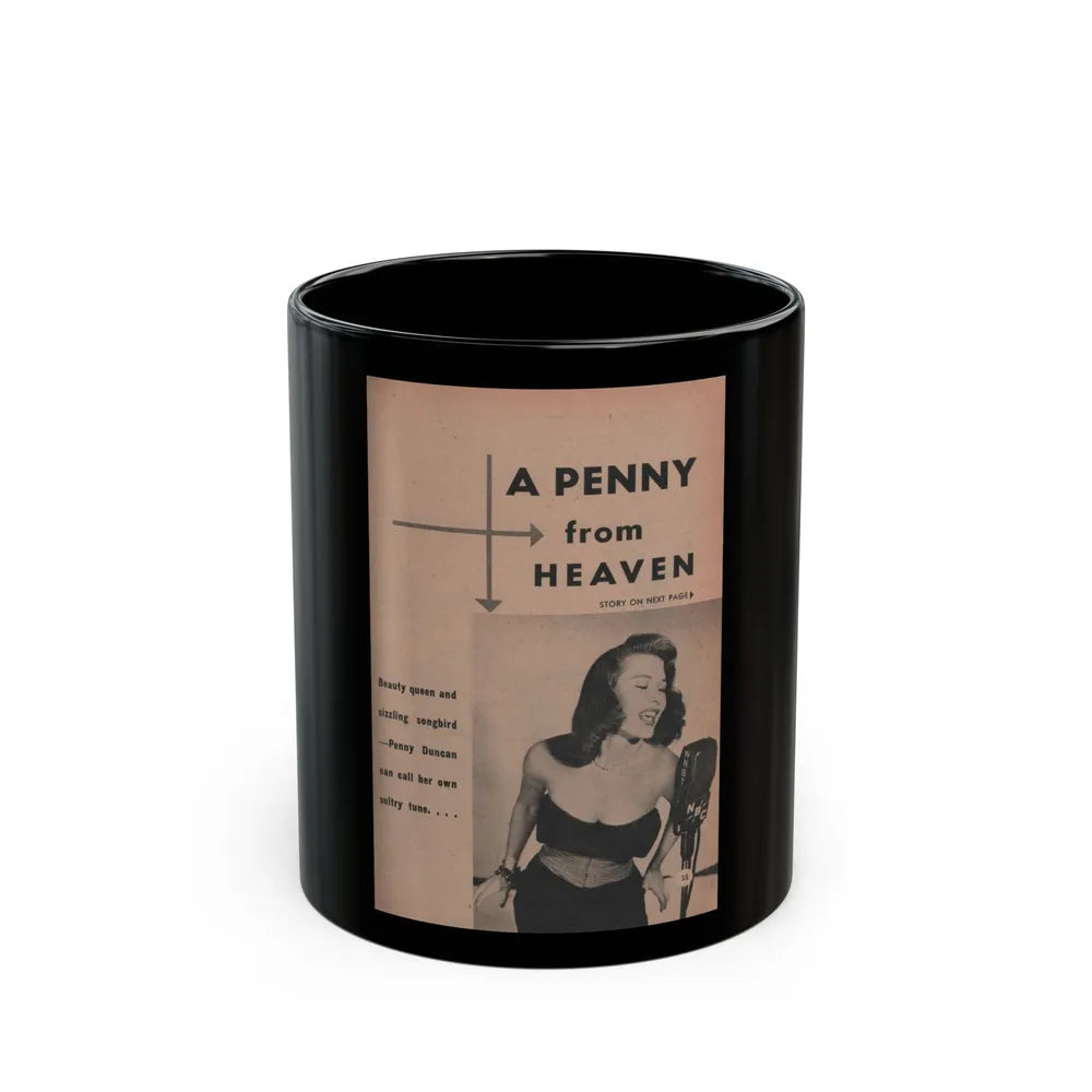 Penny Duncan #32 - [Pages 35] Pages 1 of 8 with, Penny+1 B&W Photo, Headline & Caption from EYE Digest Mag. March '54 (Vintage Female Icon) Black Coffee Mug-11oz-Go Mug Yourself