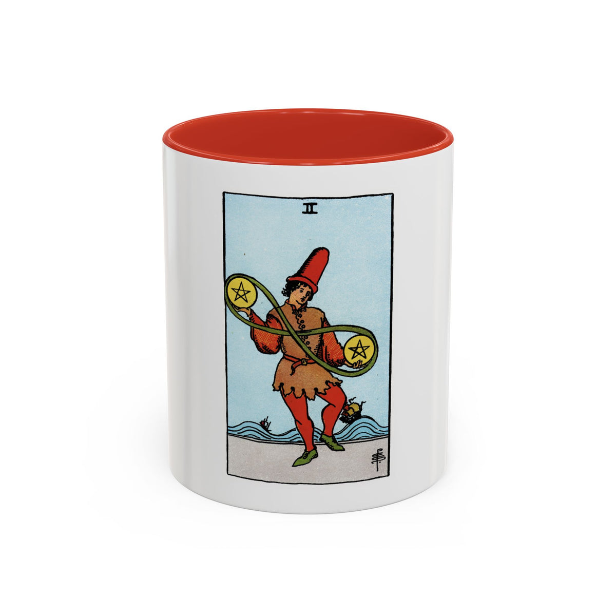 The 2 of Pentacles (Tarot Card) Accent Coffee Mug
