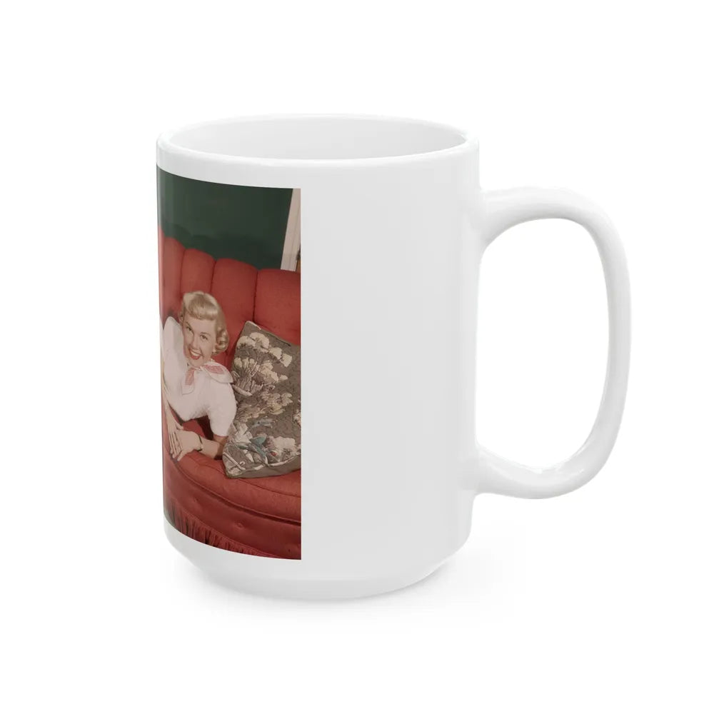 Doris Day #62 - Beautiful Feet & Red Painted Toes in White Thong Sandals (Vintage Female Icon) White Coffee Mug-Go Mug Yourself