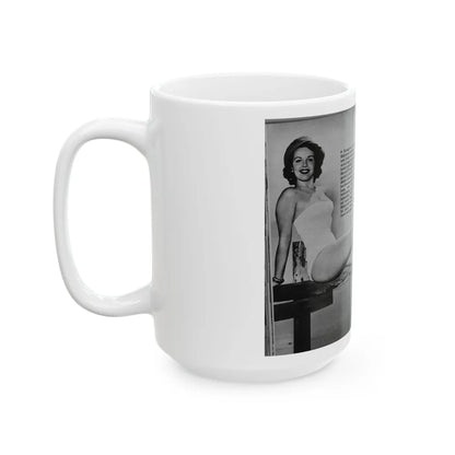 Helene Hayden #06 - 2 Pages, 3 B&W Photos, Short Article & Caption from EYE Digest Mag. Nov. '53 (Vintage Female Icon) White Coffee Mug-Go Mug Yourself