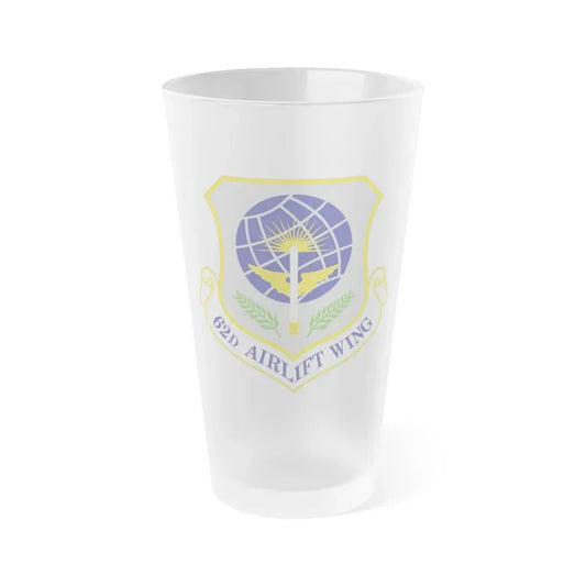 62d Airlift Wing (U.S. Air Force) Frosted Pint Glass 16oz 16oz Frosted - Go Mug Yourself