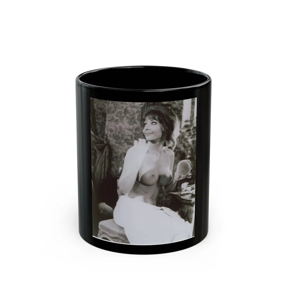 Ingrid Pitt #63 - Topless (Vintage Female Icon) Black Coffee Mug-11oz-Go Mug Yourself