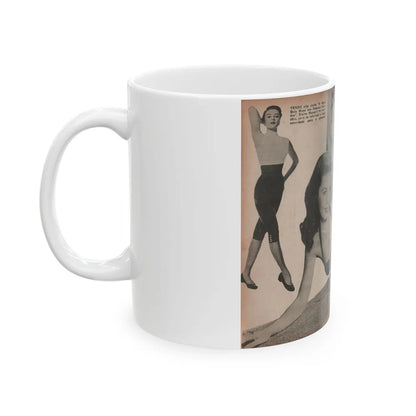 Elaine Stewart #173 - Pages 4 & 5 of 5 with, B&W Centerfold, 3 B&W Pics & Caption from Aconteceu MARCO DE 1955 Brazilian Digest Mag. (Vintage Female Icon) White Coffee Mug-Go Mug Yourself