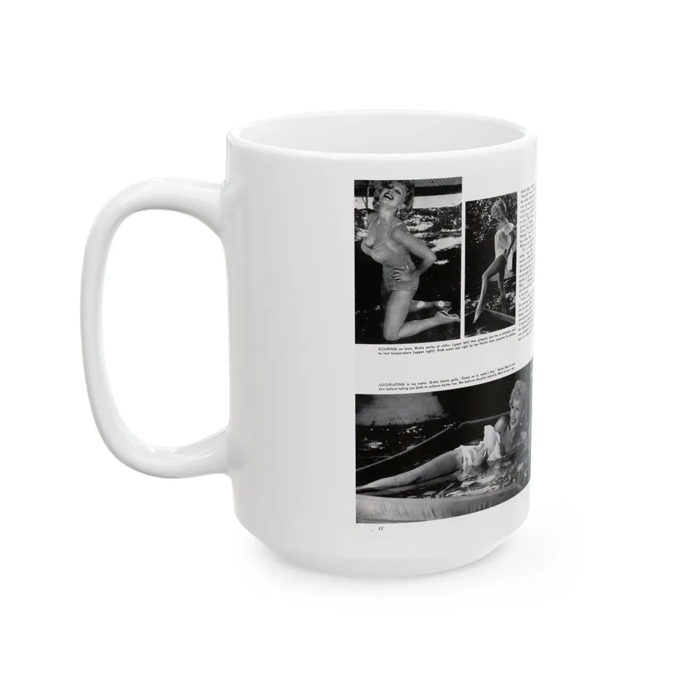 Greta Thyssen #128 - 2 Pages 4 B&W Photos from Modern Man Mag. April '57 (Vintage Female Icon) White Coffee Mug-Go Mug Yourself