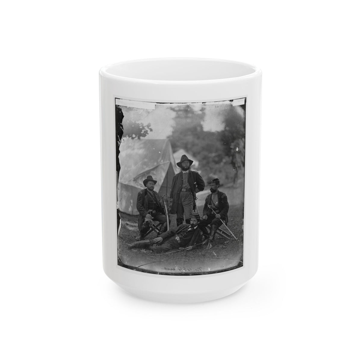 Westover Landing, Va. Col. James H. Childs (Standing) With Other Officers Of The 4th Pennsylvania Cavalry (U.S. Civil War) White Coffee Mug