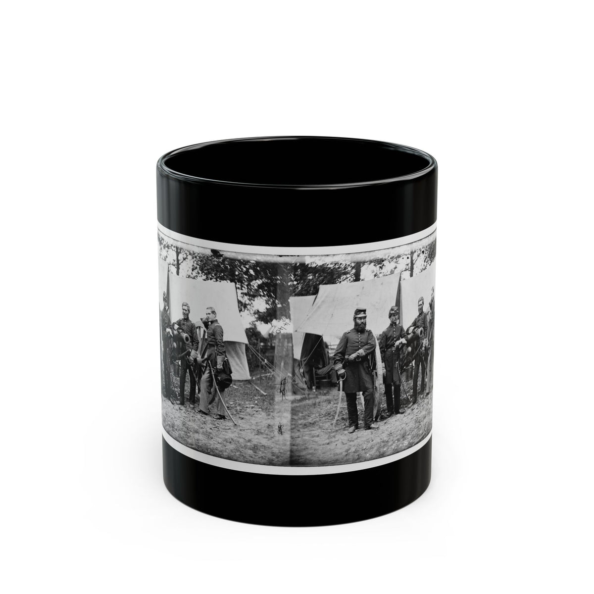 Fair Oaks, Va., Vicinity. Capt. James M. Robertson (Third From Left) And Officers (U.S. Civil War) Black Coffee Mug
