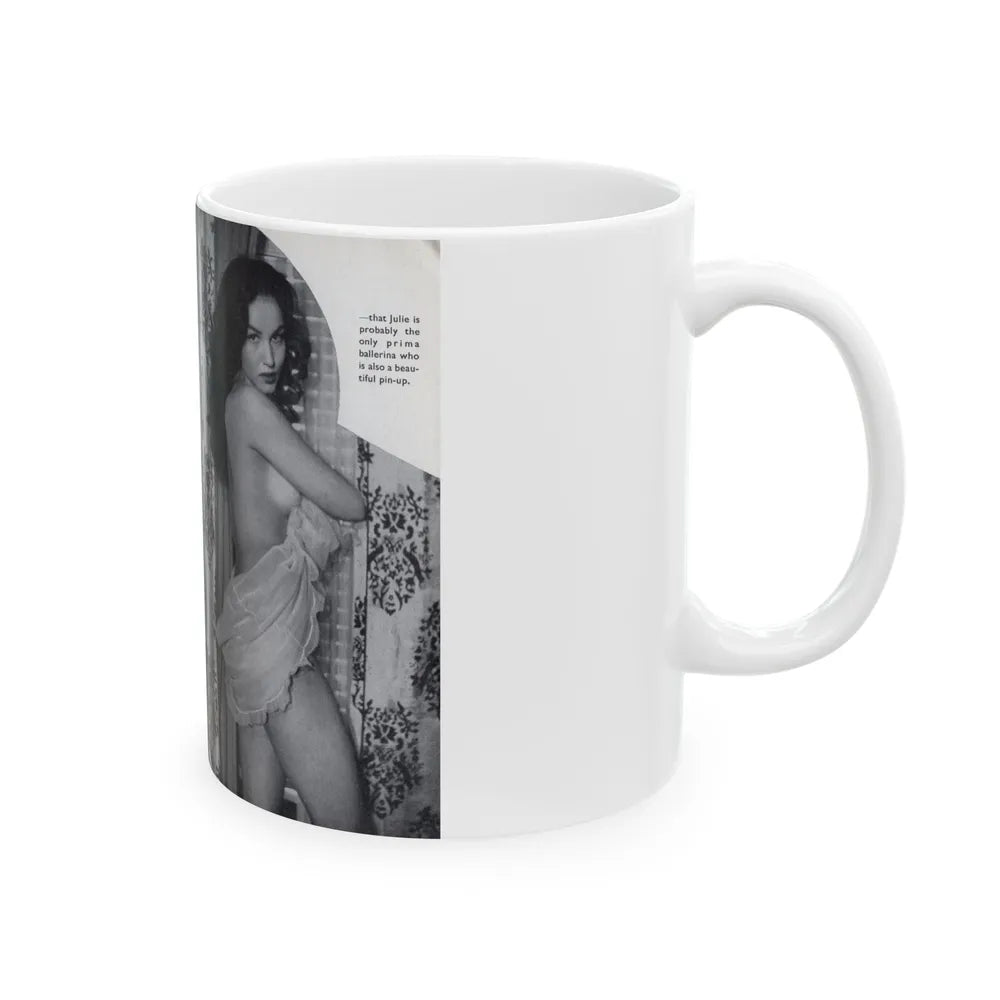 Julie Newmar #603 - Pages 18-19 Pages 5 & 6 of 6 with, 2 B&W Photos & Captions from SPICK Pocket Mag. April '58 (Vintage Female Icon) White Coffee Mug-Go Mug Yourself