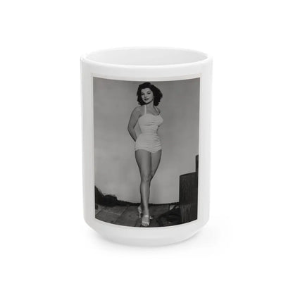 Debra Paget #263 - 8x10 Full Body 1-Piece White Swimsuit Cheesecake Photo Re-Strike from Mid 50's (Vintage Female Icon) White Coffee Mug-15oz-Go Mug Yourself