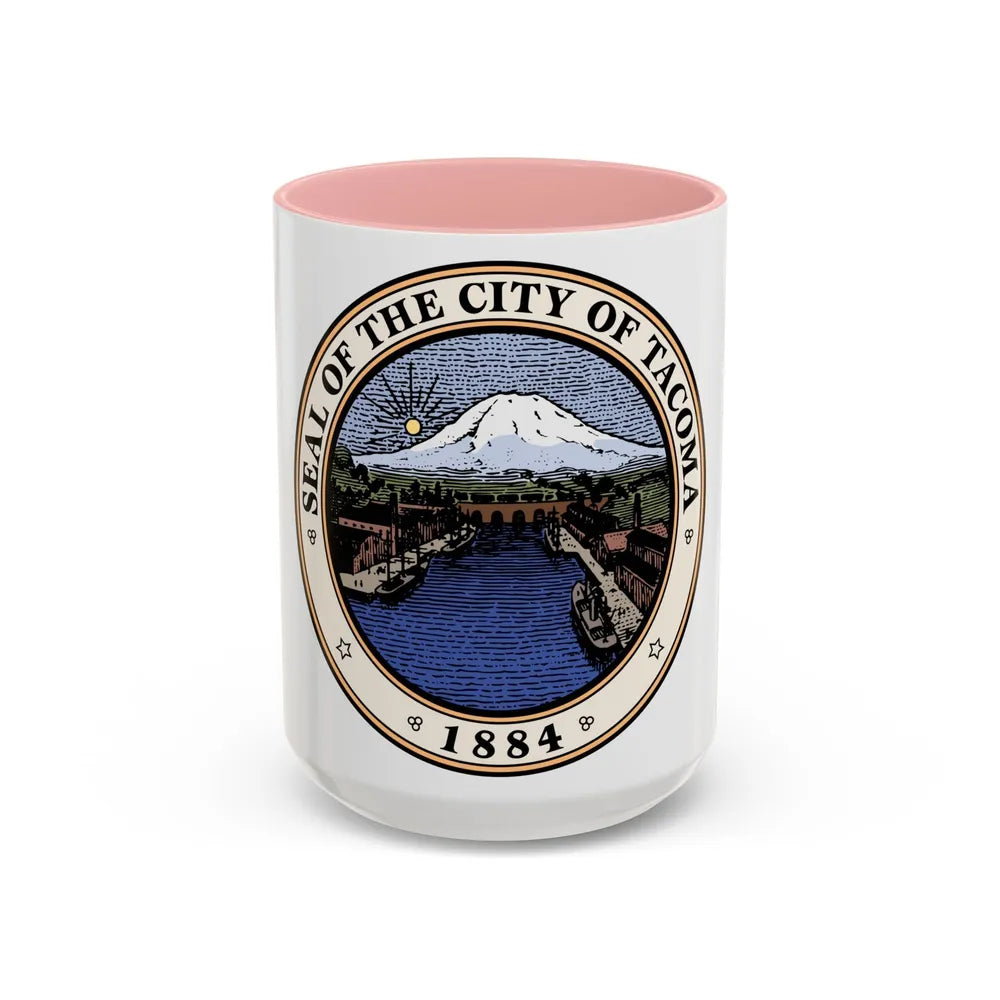 Seal of Tacoma WA - Accent Coffee Mug-15oz-Pink-Go Mug Yourself