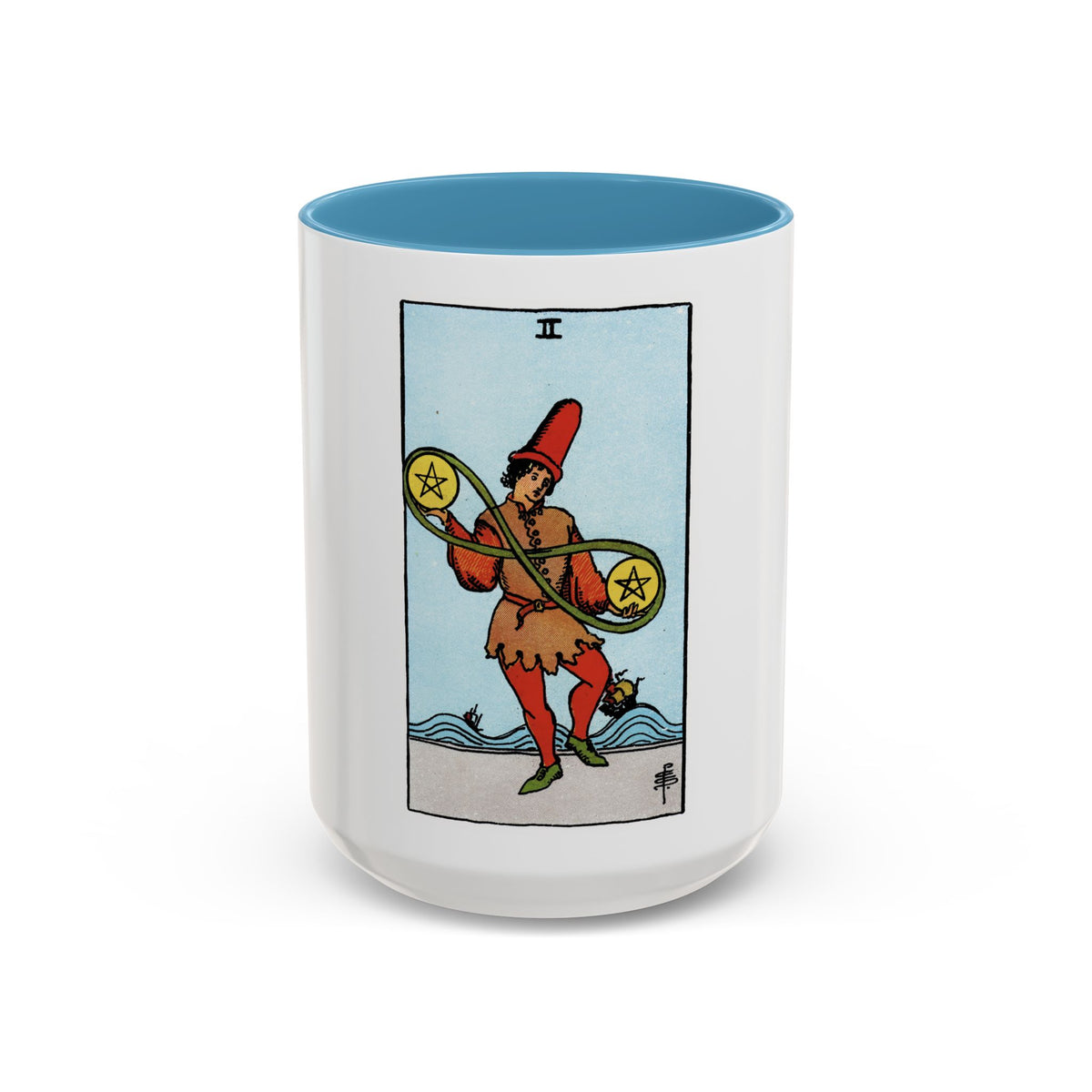 The 2 of Pentacles (Tarot Card) Accent Coffee Mug