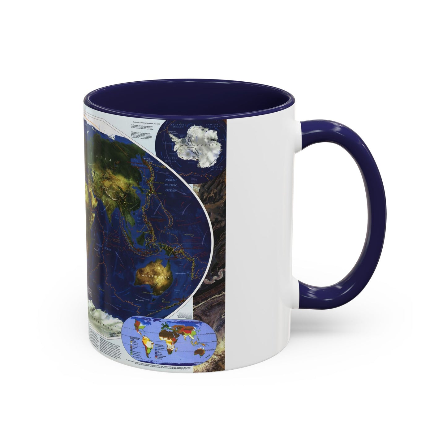 World Map - Physical Earth 1 (1998) (Map) Accent Coffee Mug